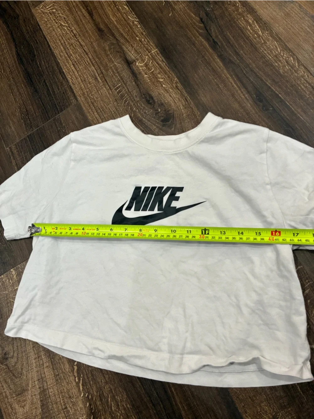 Nike White Cropped Tee with Black Swoosh Girls XL